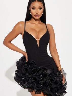 Fashion Nova Black Spaghetti Strap Mini Dress with Ruffle Hem